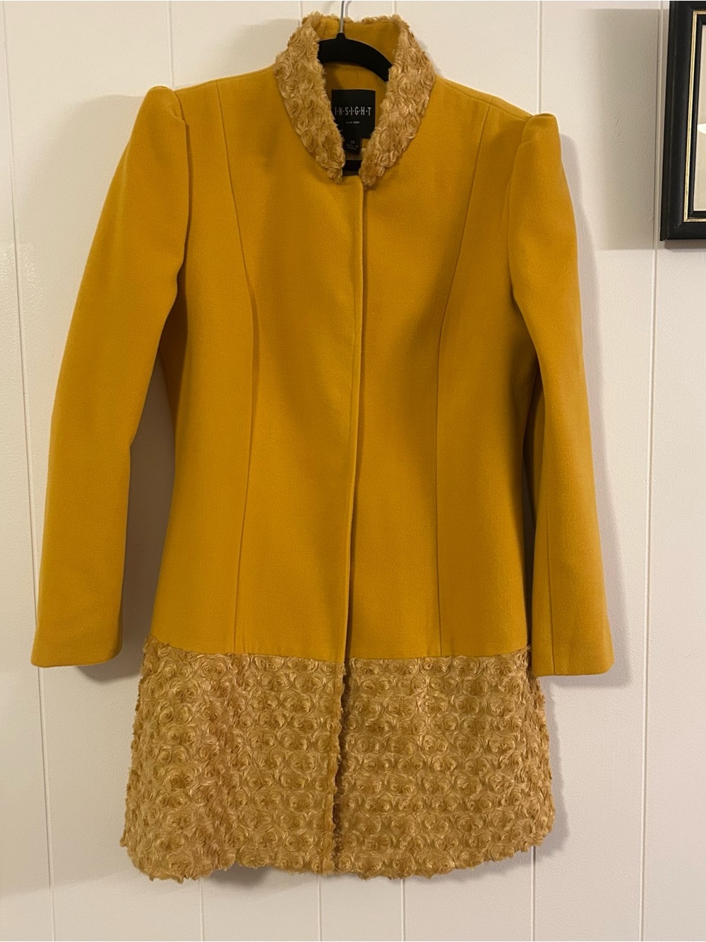 Insight Mustard Trench Coat with Faux Fur Trim Size 10